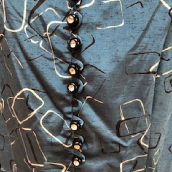 NWT Vintage Rayon/Acetate 1950s Blue Dress, 14-16, Rhinestone Buttons, Belt - Picture 4 of 9